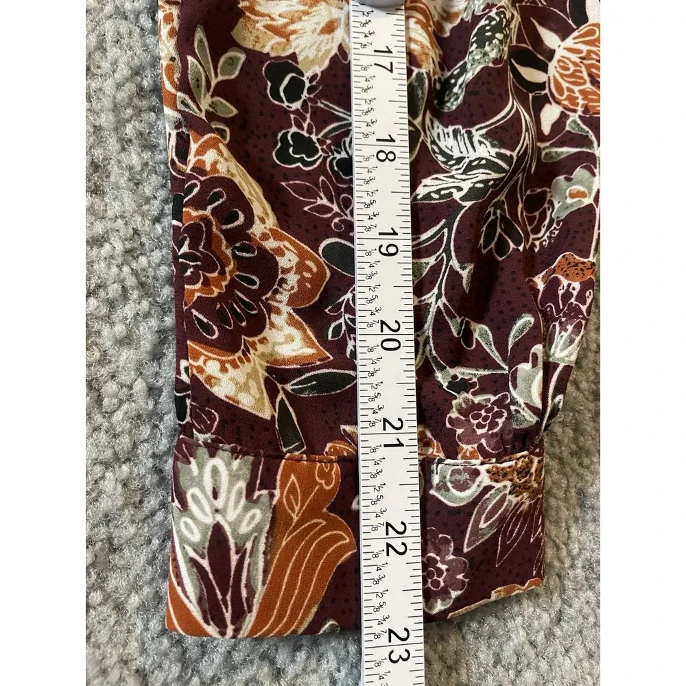 Anthropologie Philosophy Floral Button Blouse Sz M Burgundy Orange Career Boho - Picture 7 of 12